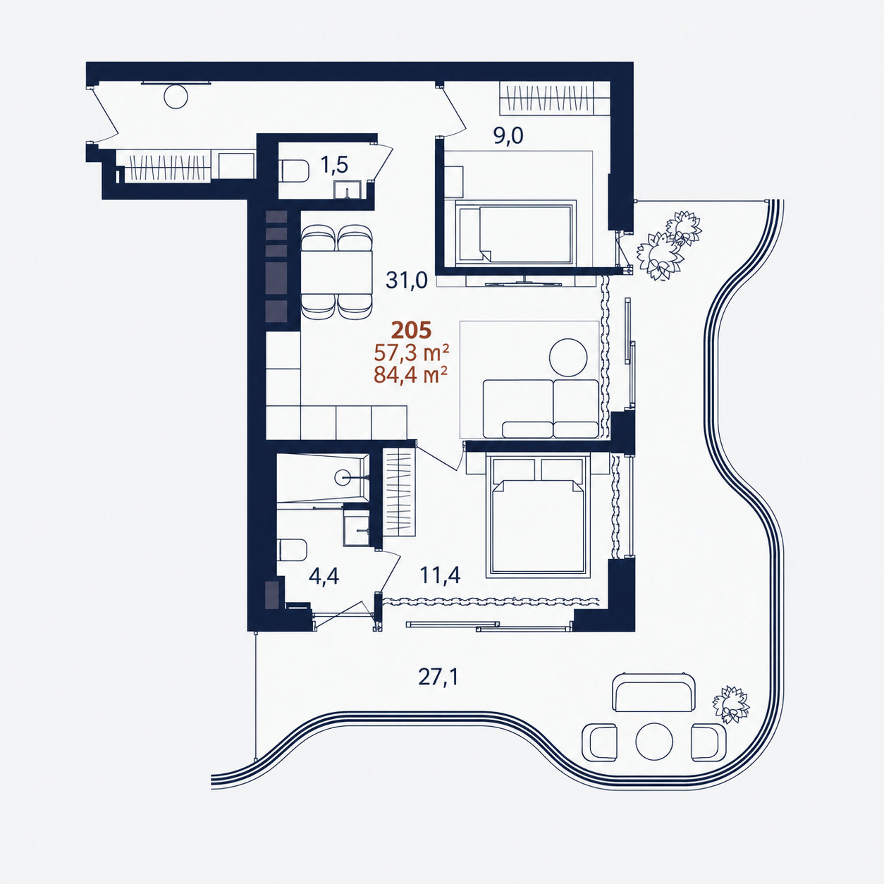Планировка Benefit Sea Breeze 57,3 м²
