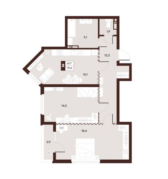 Планировка Луиджи 70,56 м²