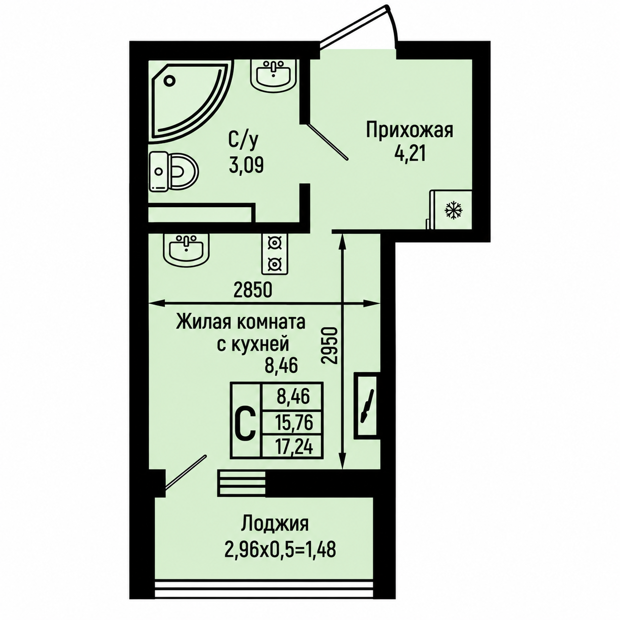Планировка Ботаника Хиллс 17,24 м²
