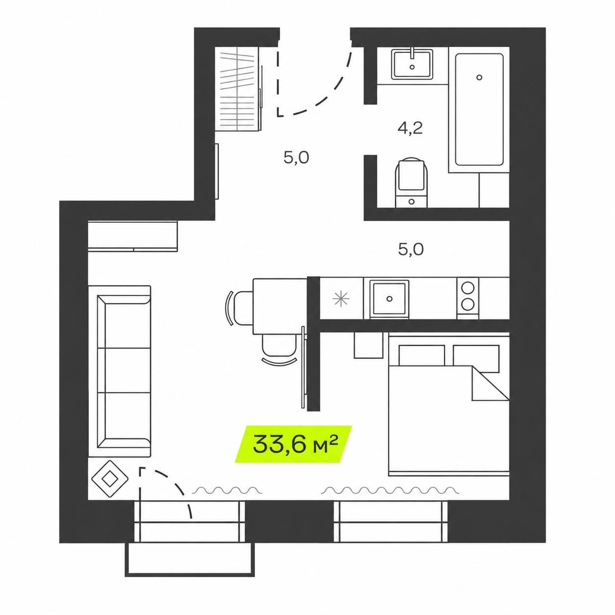 Планировка Дубровка 33,6 м²