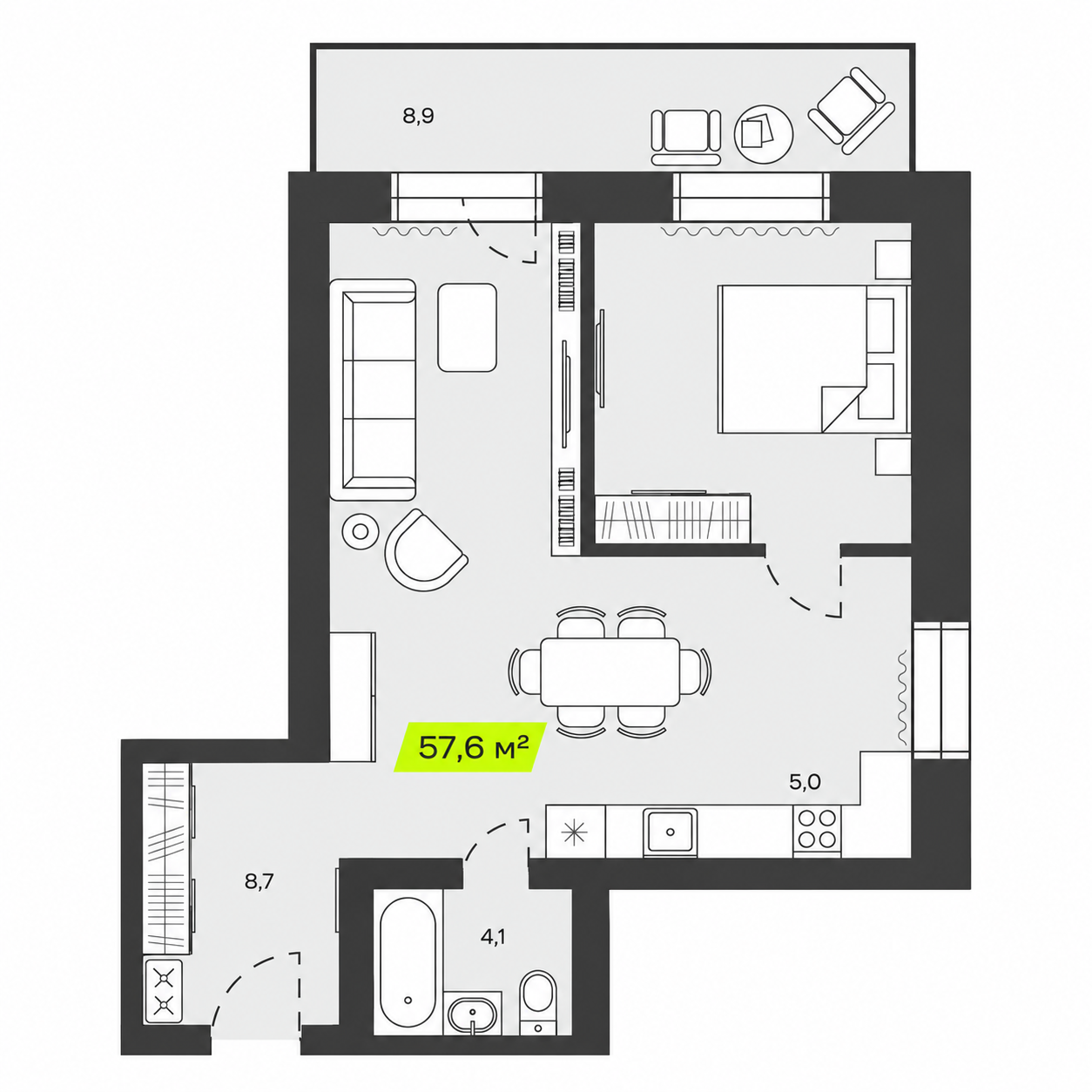 Планировка Дубровка 57,6 м²