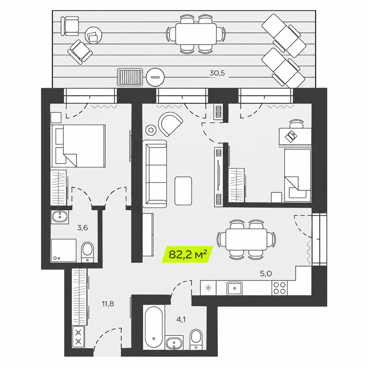 Планировка Дубровка 82,2 м²