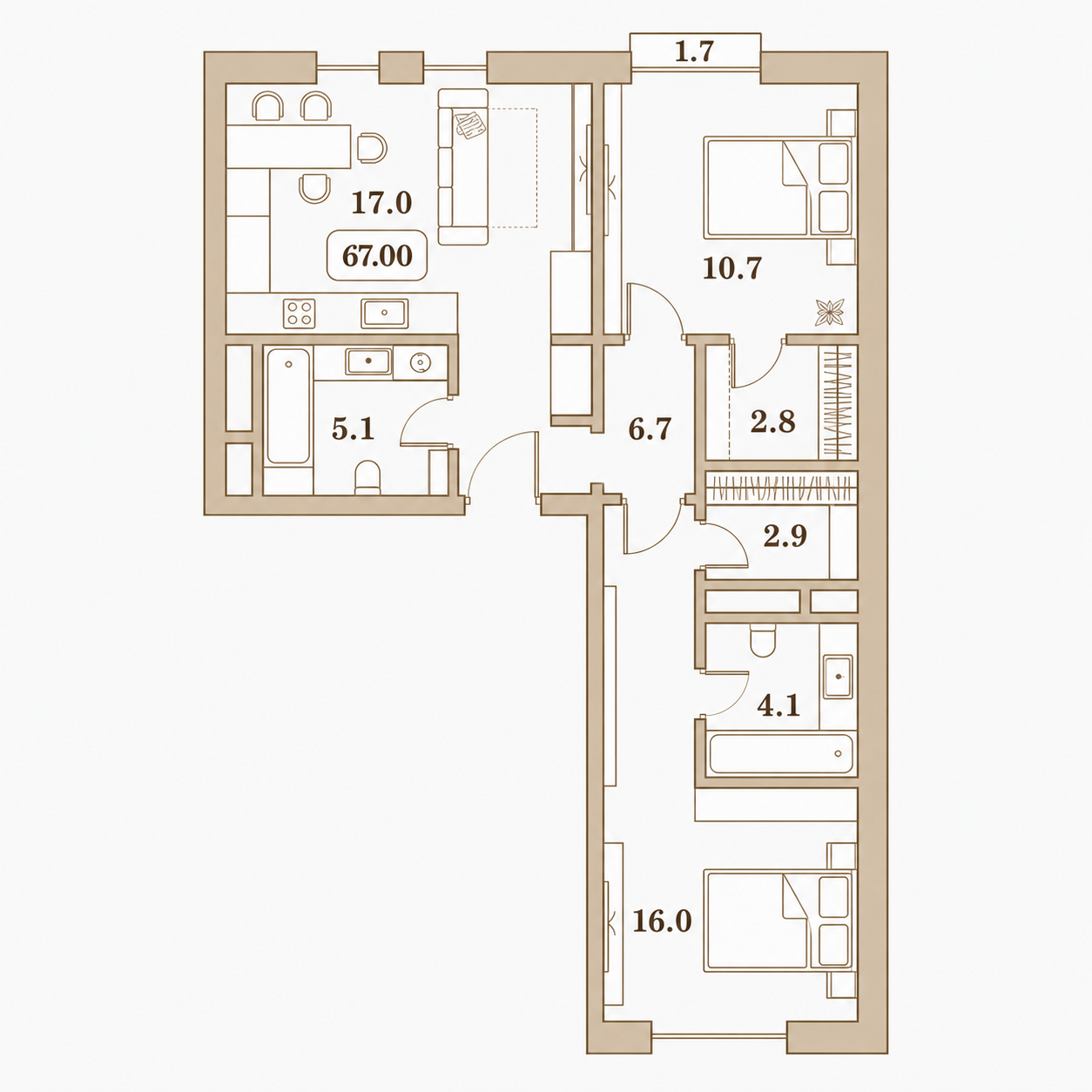 Планировка Граф Толстой 67 м²