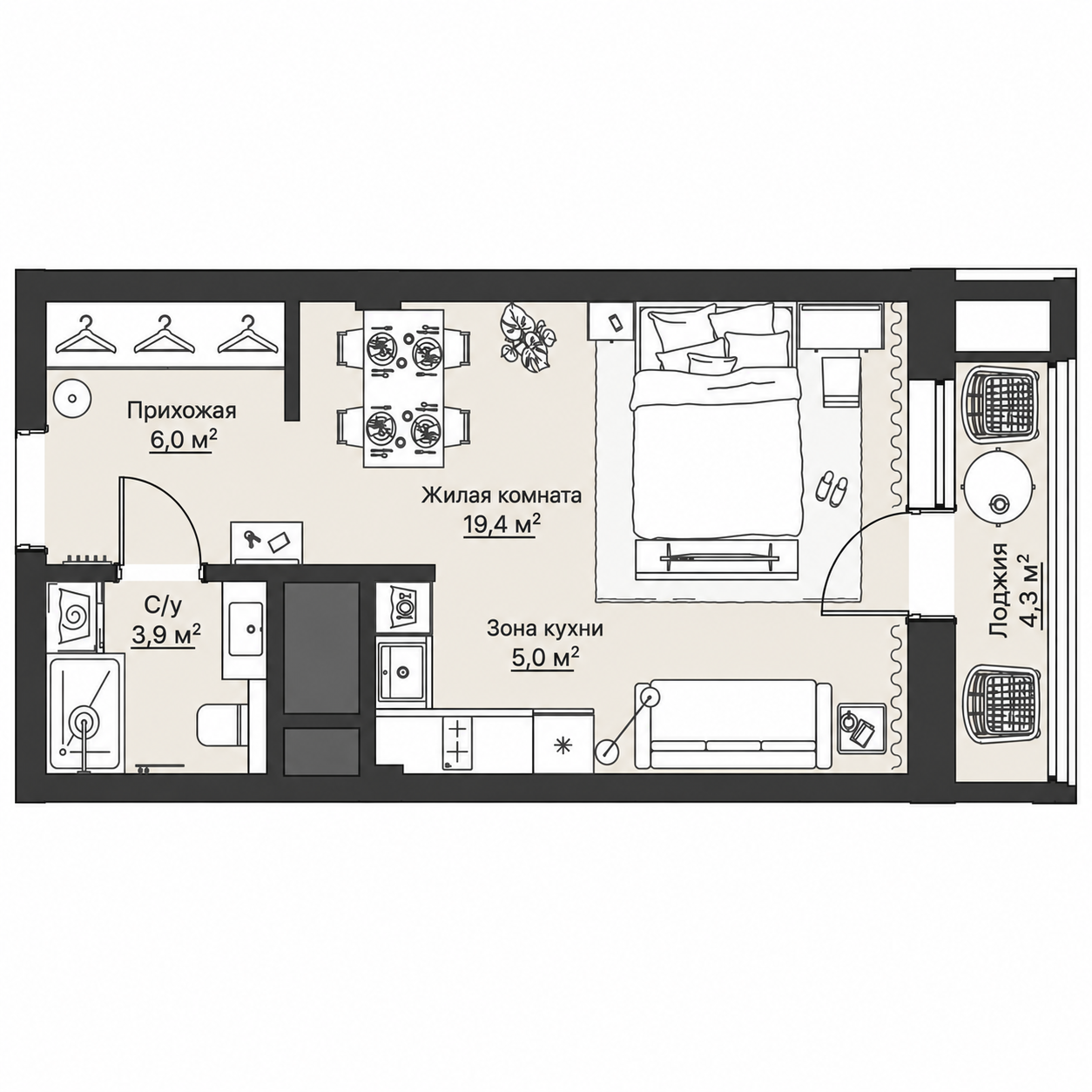 Планировка Кедровый 36.5 м²