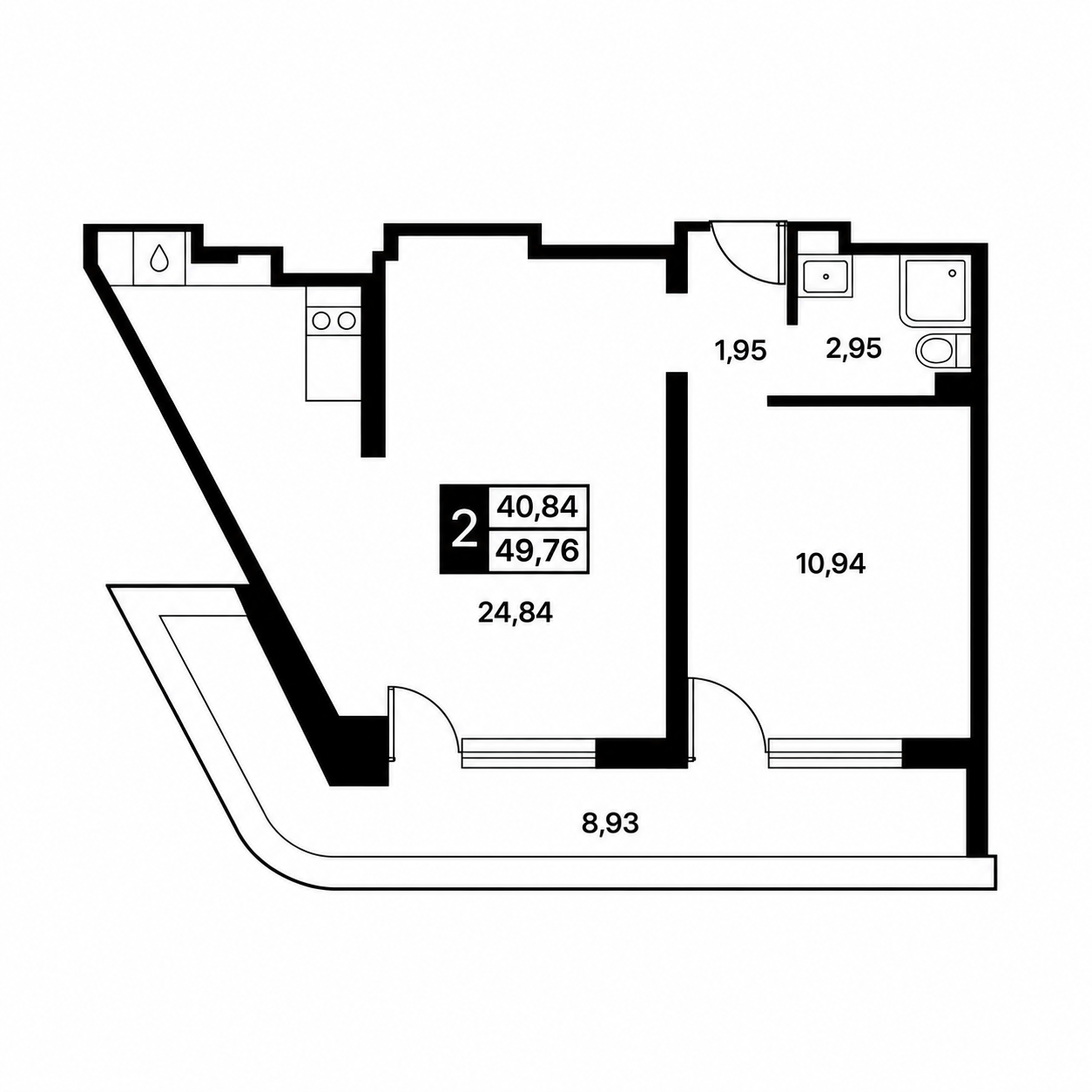 Планировка Лайнер 49,61 м²