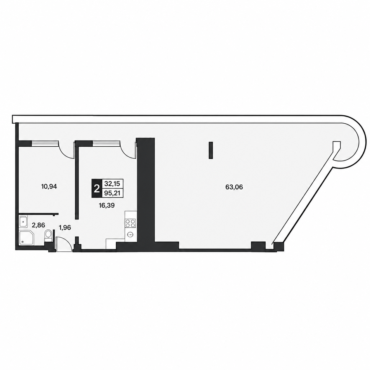 Планировка Лайнер 94,94 м²
