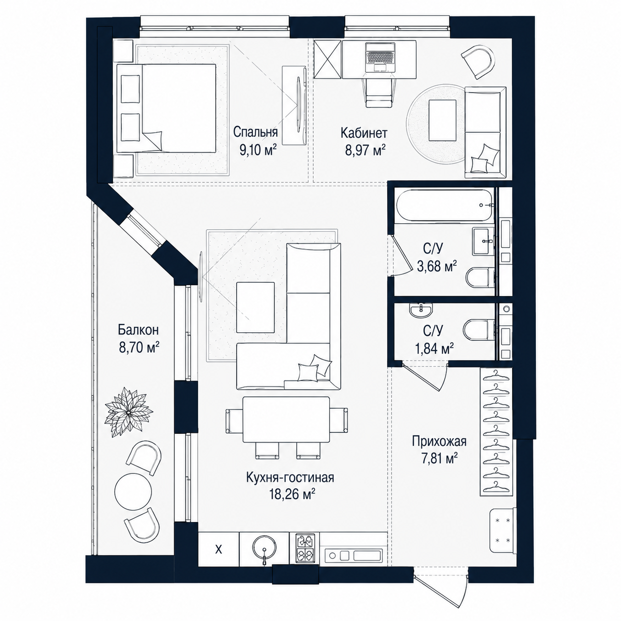 Планировка Майта 64,4 м²