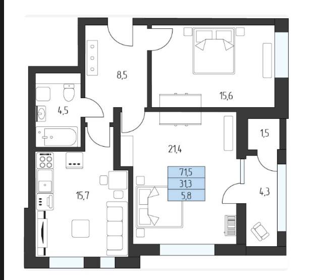 Планировка Горы Здесь 68,3 м²