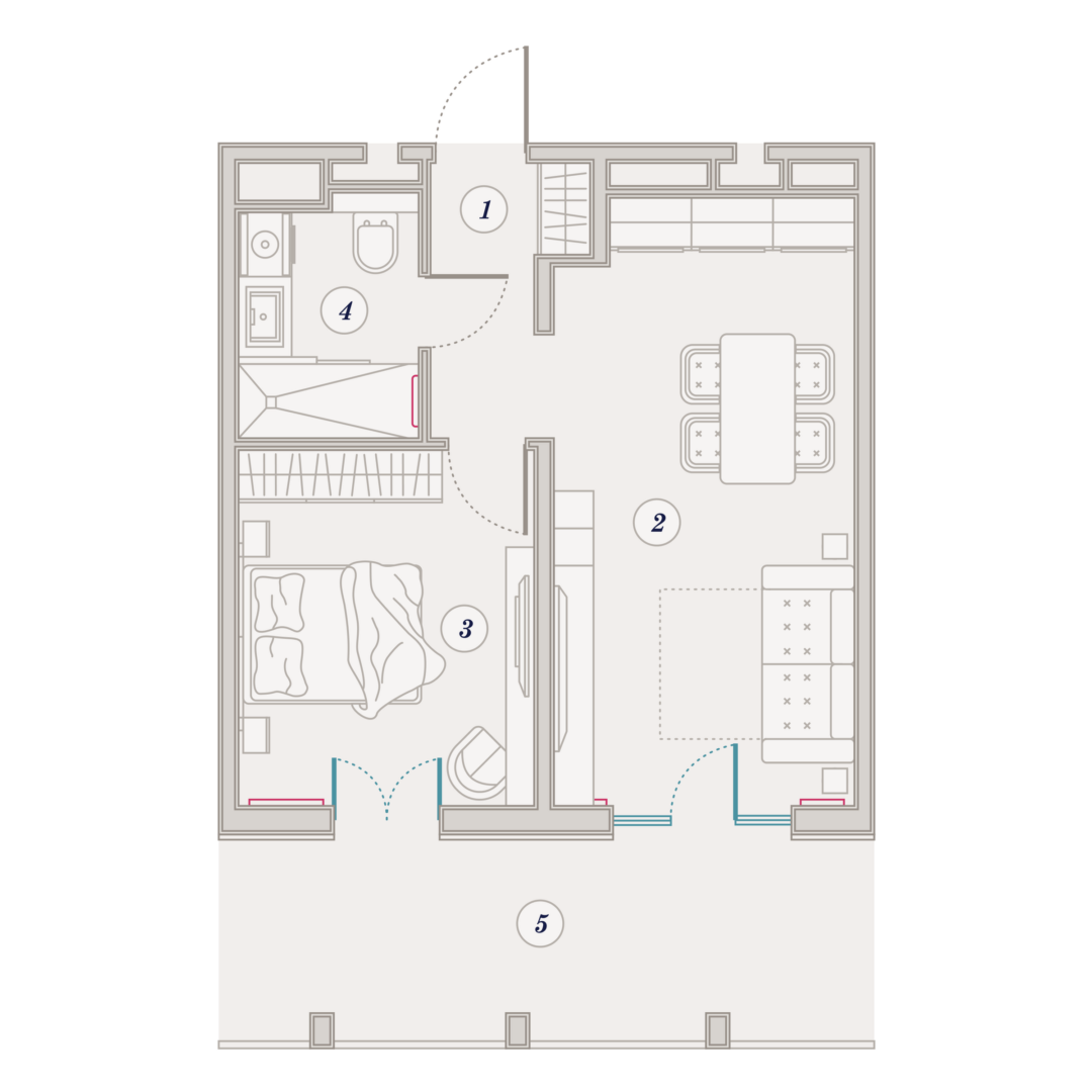 Планировка Сан Гарден Отель и СПА 53 м²
