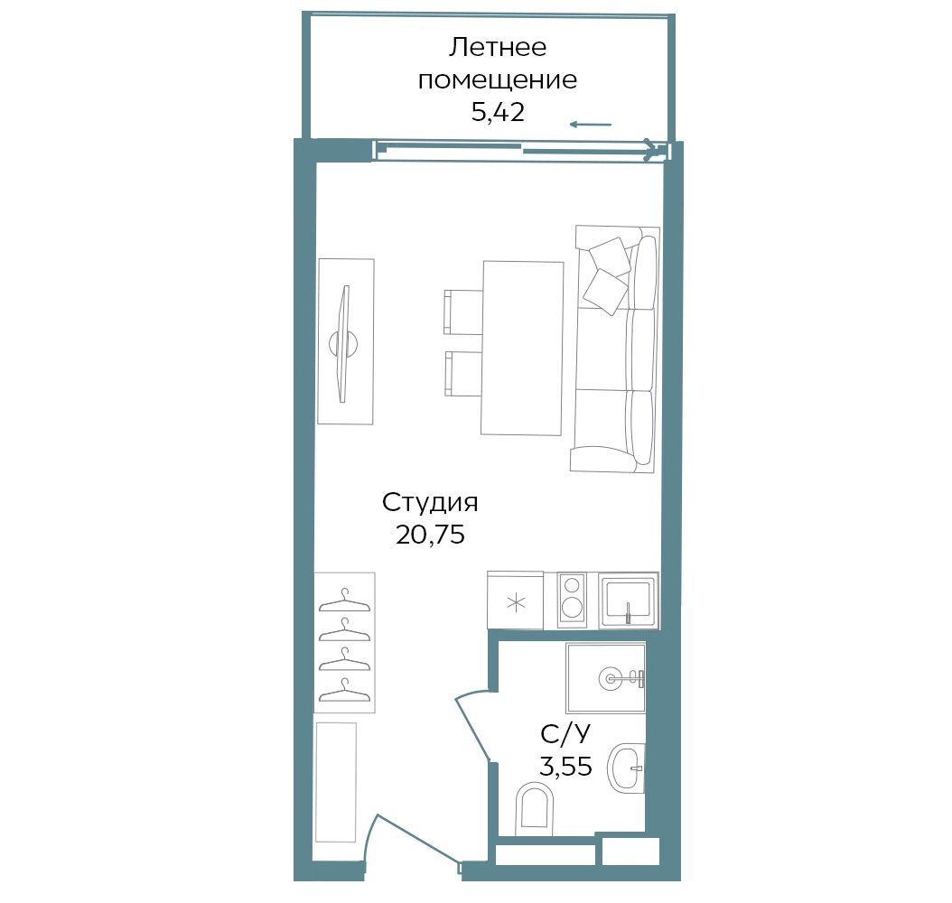 Планировка Темпо 29.72 м²